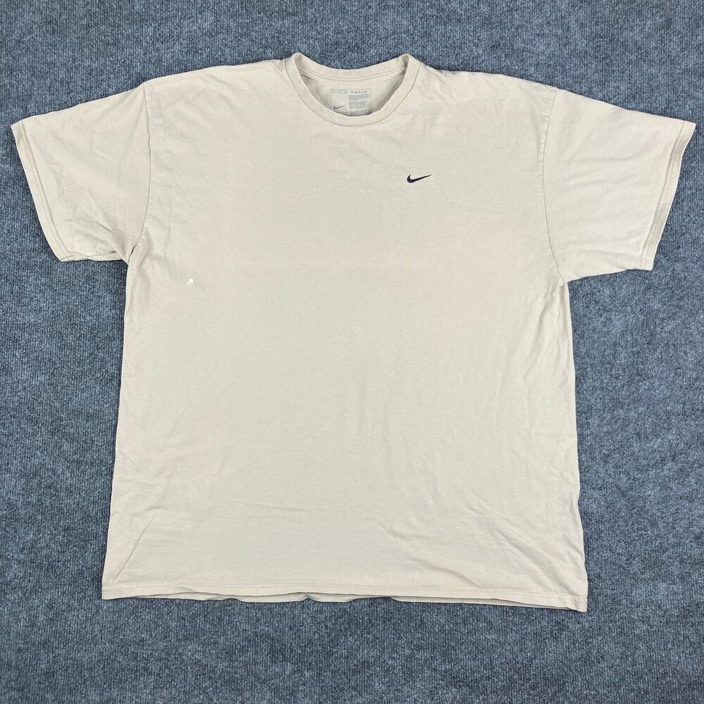 Nike T-Shirt Mens Size XXL Tan Beige Cotton Short Sleeve Swoosh Logo Casual Flaw